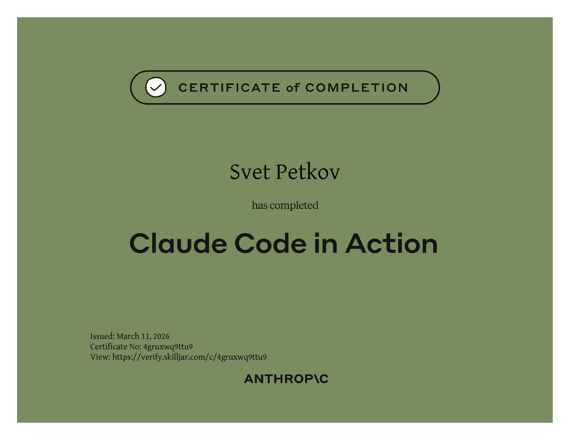 Claude Code in Action certificate — Anthropic